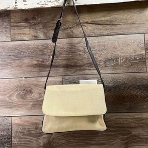 Liz Claiborne Woven Beige Dark Brown Trim Shoulder Bag Purse, Medium Size